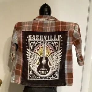 Tullabee Plaid Flannel Shirt with Nashville Guitar Design 2T
